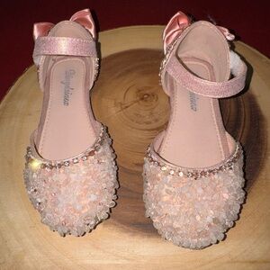 Girls Pink Embellished Ankle-Strap Dress Shoes